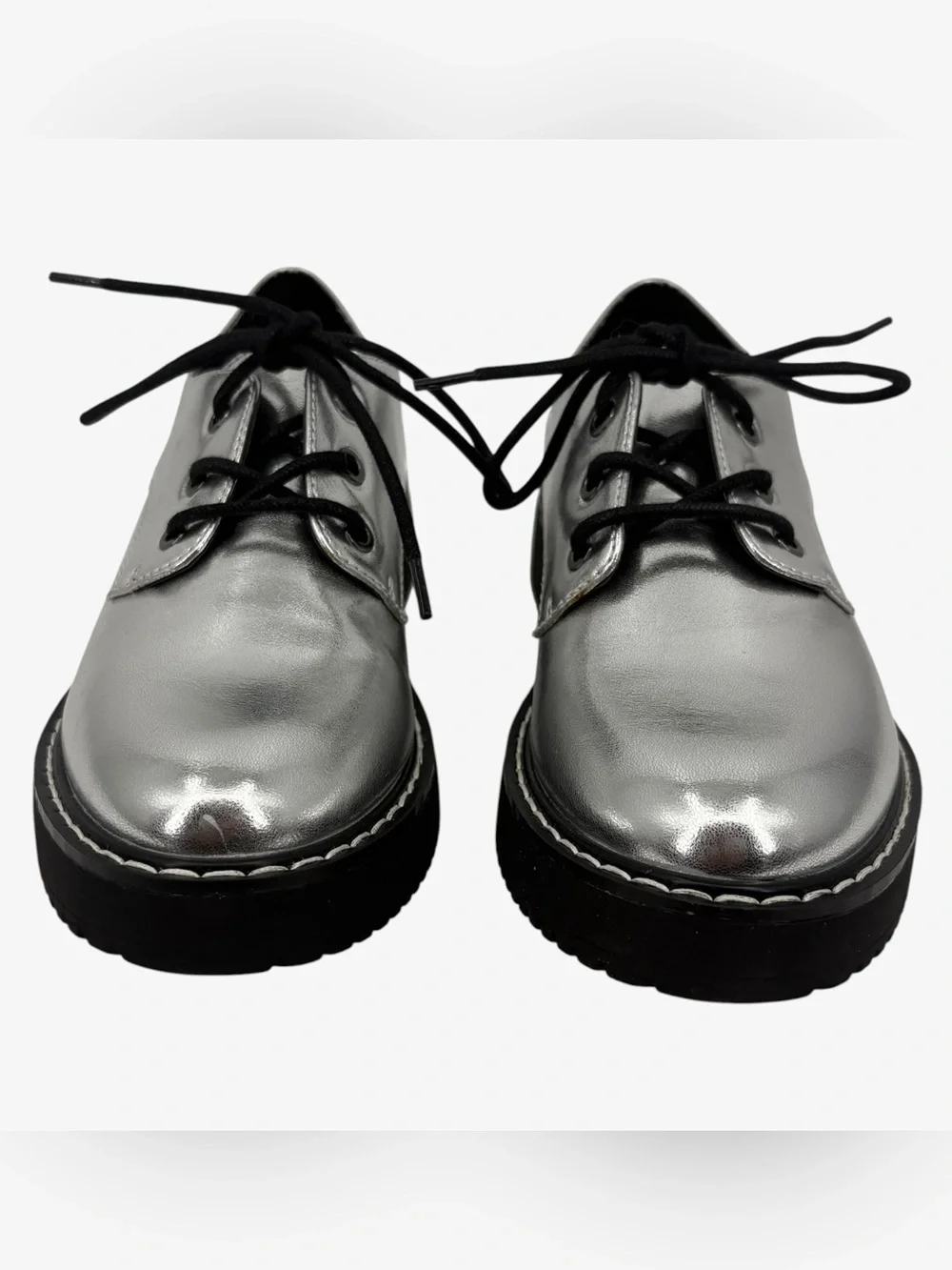Madden Girl Silver Metallic Platform Oxfords Lace Up Shoes Women’s Size 8